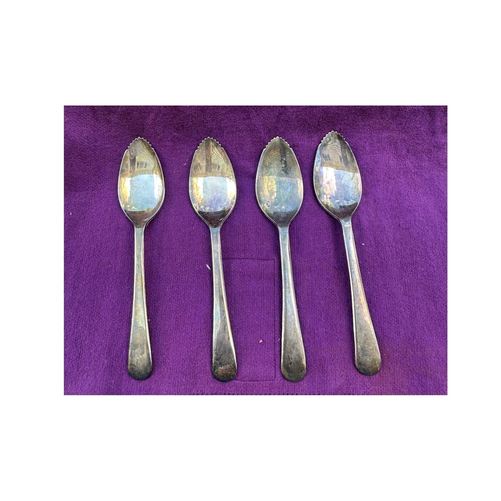 Sheffield Grapefruit Spoons Vintage Silver Plate Serrated Set of 4 England 5.5"
